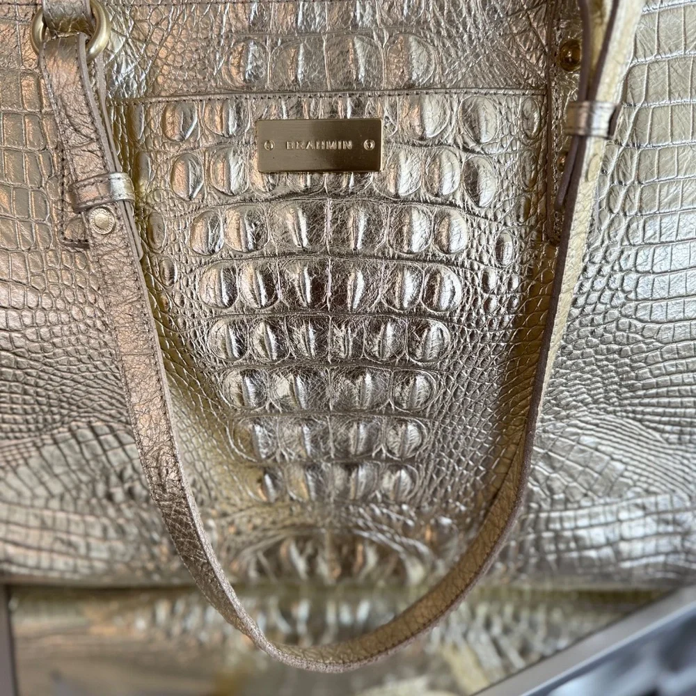 Brahmin Gold Leather Tote Bag - Picture 2 of 12